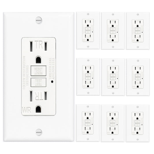 (15 AMP - 10 Pack) GFCI Outlet WR White – Tamper Resistant, Weather Resistant GFI Receptacle with Self-Test, LED Indicator,UL Listed, Easy Install – Ground Fault Outlet for Outdoor Use & Bathroom (Copy)