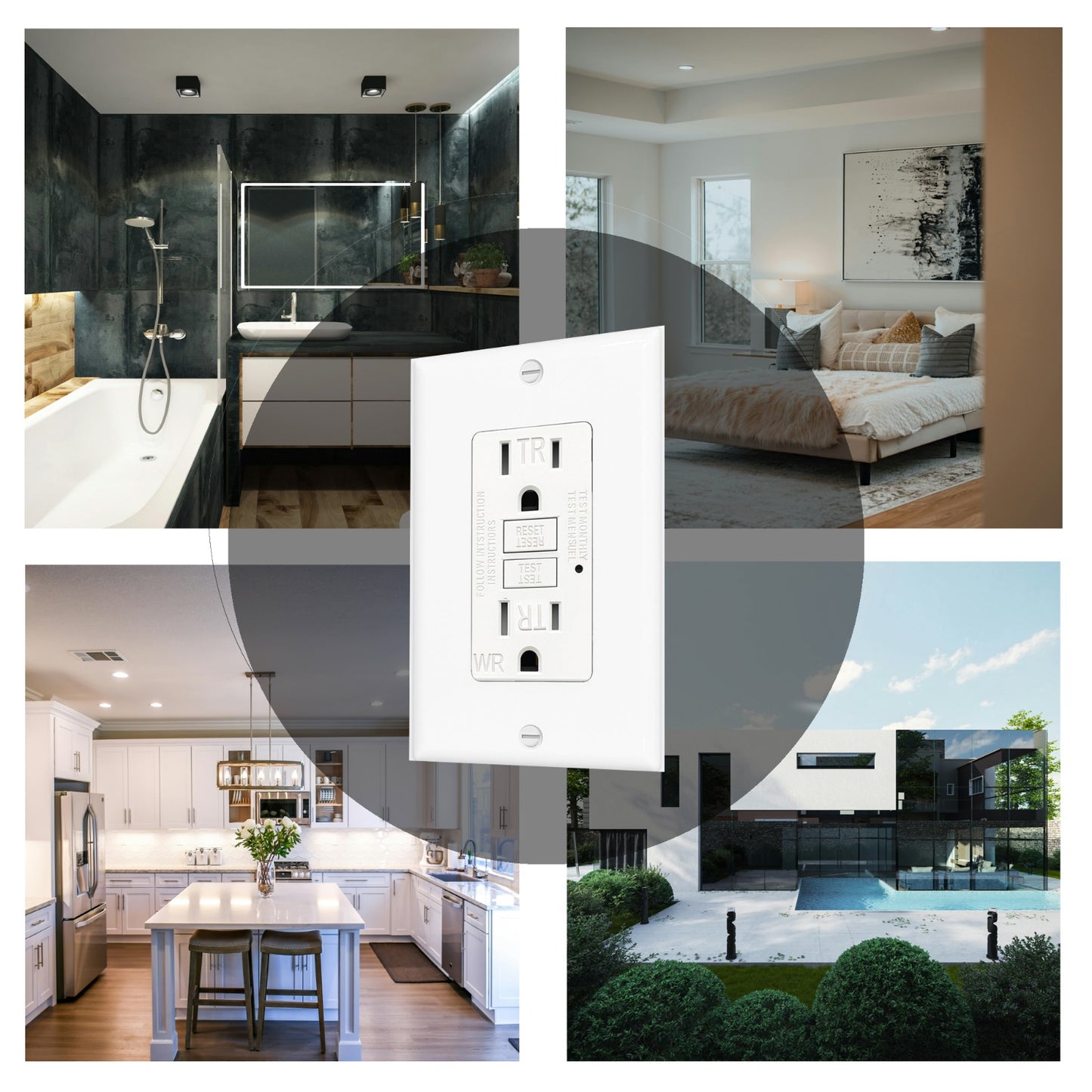 (15 AMP - 1 Pack) GFCI Outlet WR White – Tamper Resistant, Weather Resistant GFI Receptacle with Self-Test, LED Indicator,UL Listed, Easy Install – Ground Fault Outlet for Outdoor Use & Bathroom