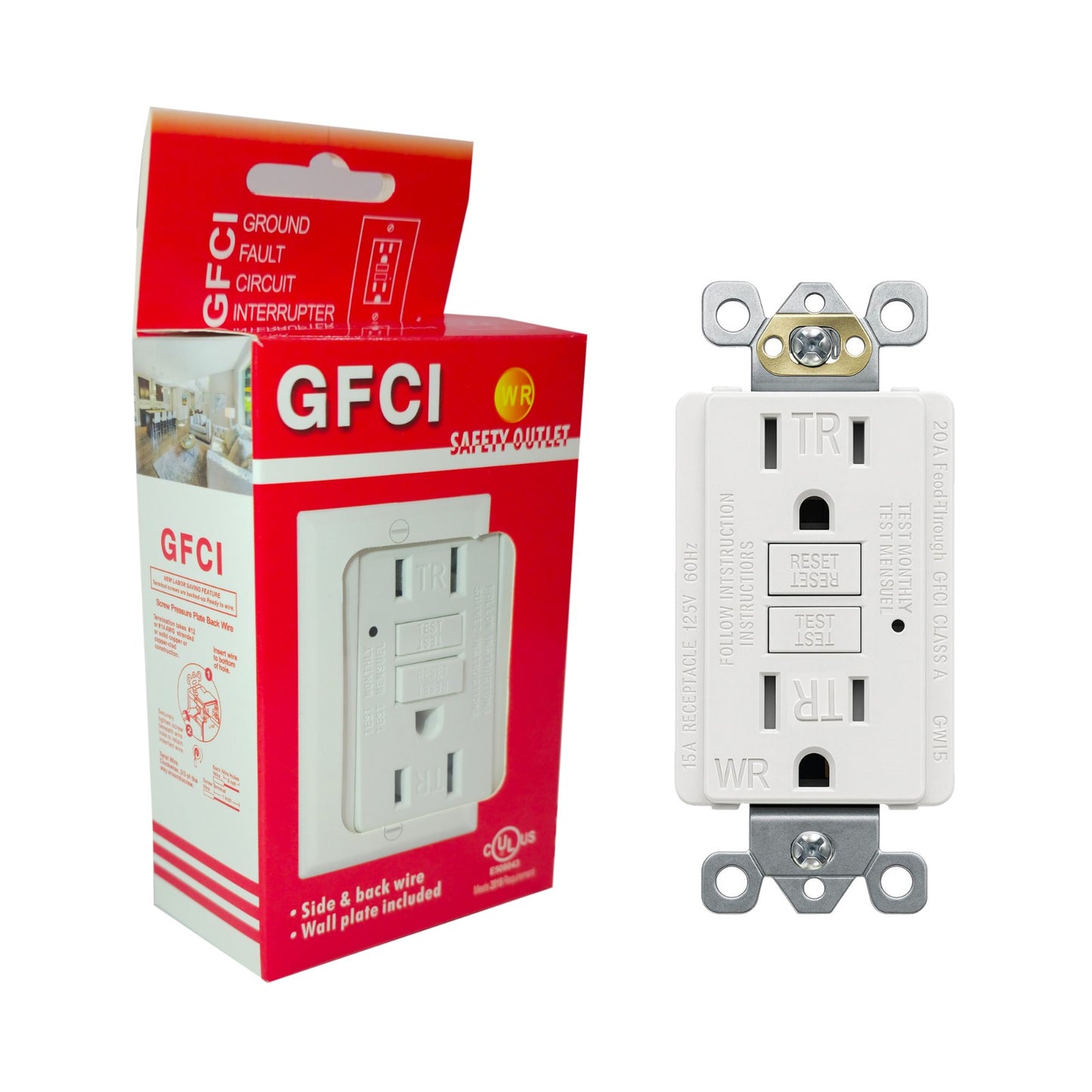 (15 AMP - 1 Pack) GFCI Outlet WR White – Tamper Resistant, Weather Resistant GFI Receptacle with Self-Test, LED Indicator,UL Listed, Easy Install – Ground Fault Outlet for Outdoor Use & Bathroom